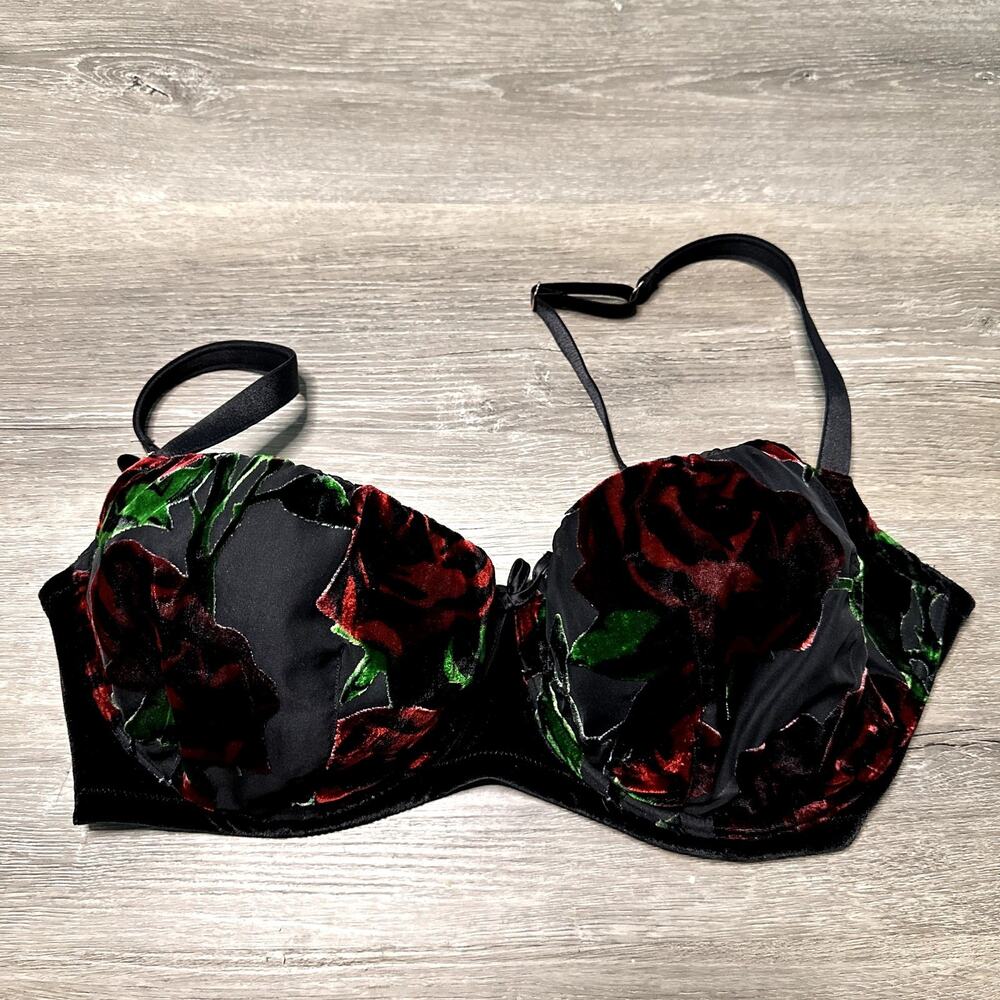 Savage X Fenty Bra Rose Black Red Velvet 40DD